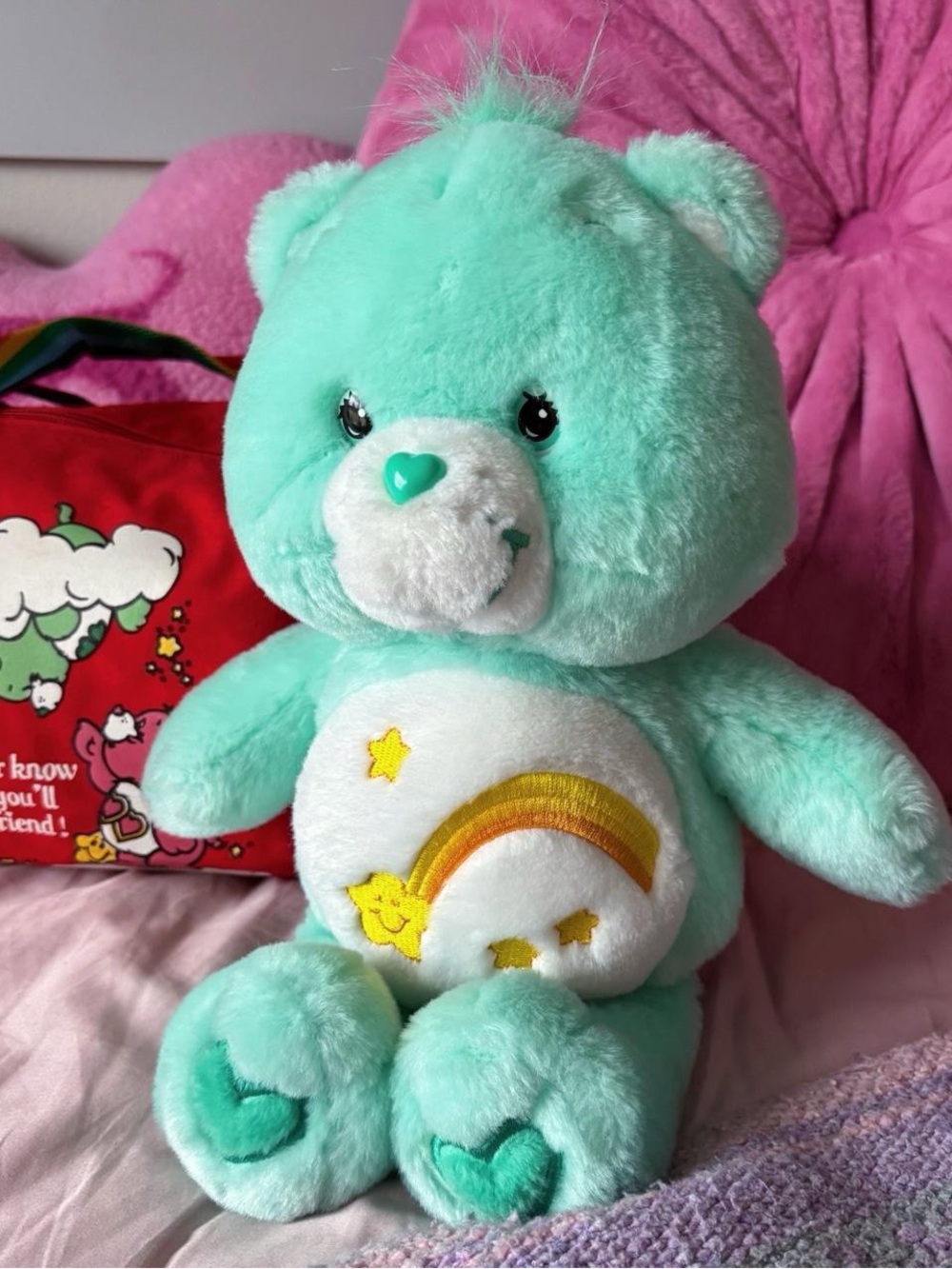2002 Care Bears Wish Bear Plush 12” Aqua Mint Y2K Shooting Star Vintage
